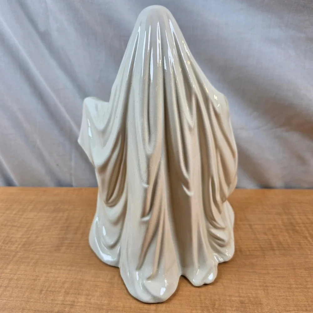 Ceramic Byron Mold Ghost Pumpkin Jack-o'-lantern Handpainted 9